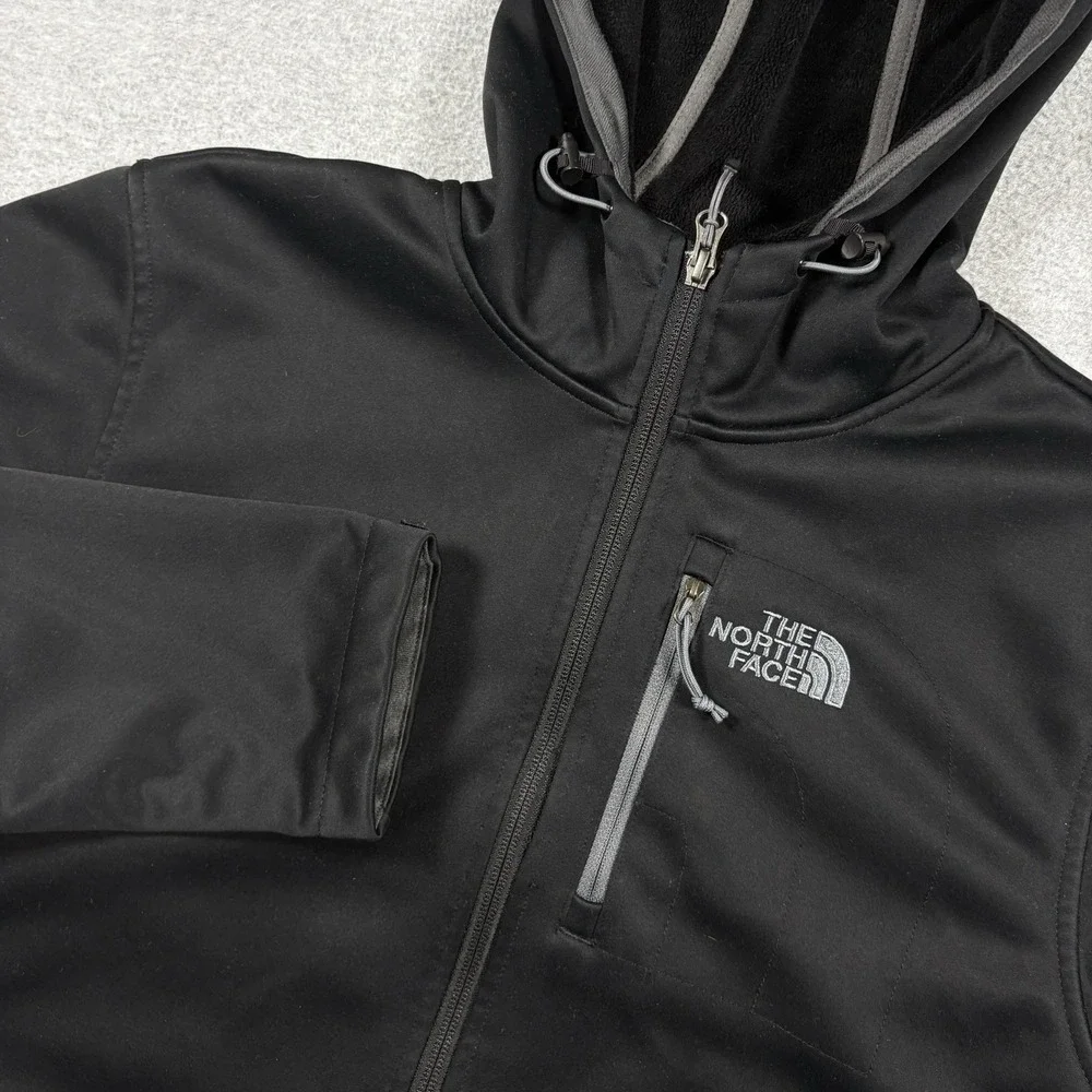 The North Face Hooded Softshell Jacket Mens Medium Black Fleece Lined Outdoor